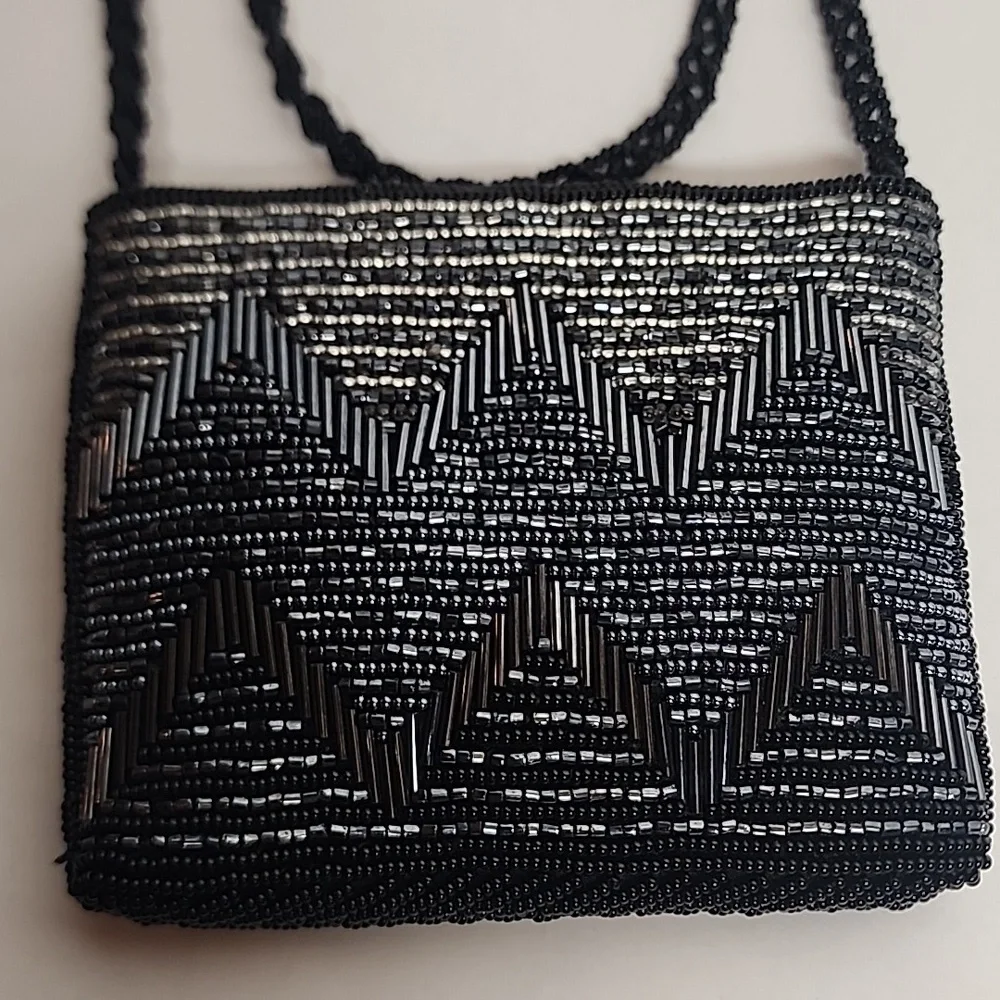 Iridescent Black, Gray, & Midnight Blue Beaded Women's Small Crossbody Bag WOW